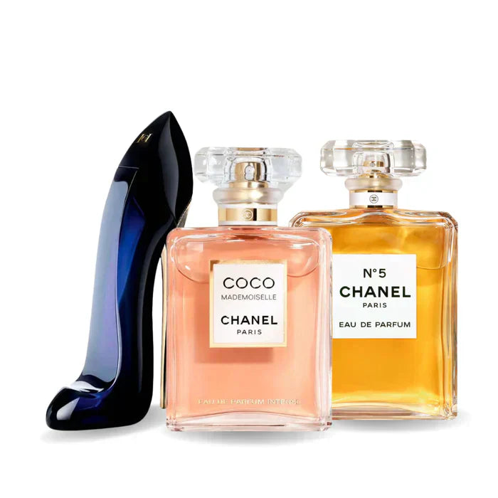 Combo de 3 Perfumes: GOOD GIRL, Chanel COCO MADEMOISELLE y Chanel Nº5 - 100ml