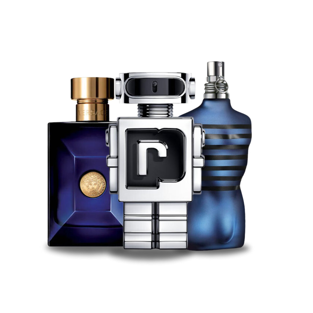 Combo de 3 Perfumes: Versace DYLAN BLUE, Paco Rabanne PHANTOM y Jean Paul Gaultier ULTRA MALE - 100ml
