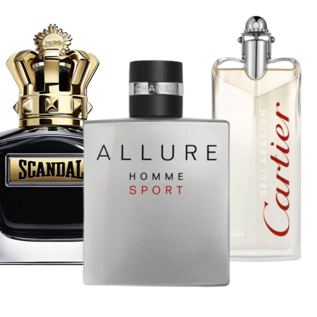 Combo de 3 Perfumes: Jean Paul Gaultier Scandal, Allure Homme Deporte y Cartier Declaration - 100ml